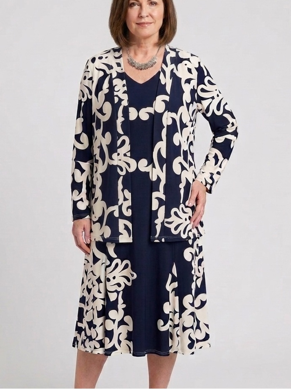🇨🇦NWOT VICTORIA COLLECTION Black & White Printed Two-Piece Dress and Jacket 2X